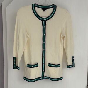 Talbots Cream and Black Cardigan Sweater with pearl buttons - size XS